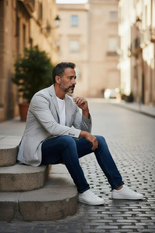 Emanuel Berg - Veston délavé mélange coton et soie 2-Button D-Constructed Jacket - Light Grey
