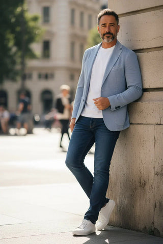 Emanuel Berg - Veston délavé mélange coton et soie 2-Button D-Constructed Jacket - Medium Blue