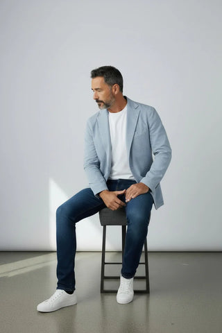 Emanuel Berg - Veston délavé mélange coton et soie 2-Button D-Constructed Jacket - Medium Blue