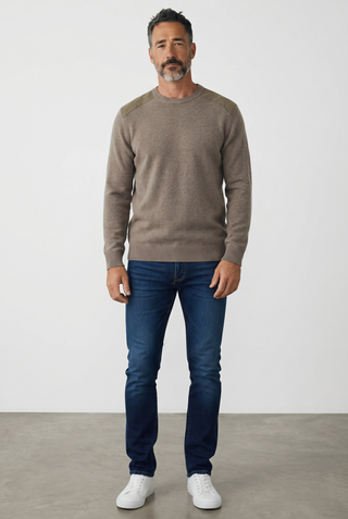Paul & Shark - Round neck wool sweater with corded velvet appliqués