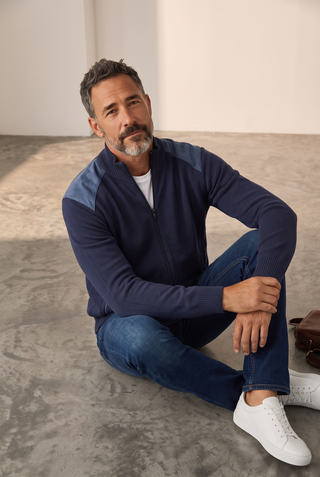 Paul & Shark - Wool cardigan with corded velvet appliqués