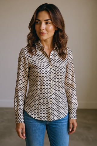 VLT's by Valentina's - 25-545 - Long-sleeve viscose polka-dot blouse