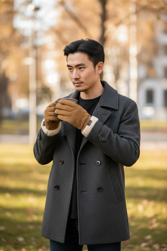 Crown Cap - Double-sided sheepskin gloves for men