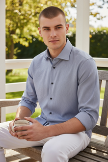  Emanuel Berg - Byron - Plain long sleeve shirt Albini 4Flex - Modern Fit - Bright Blue