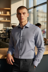 Emanuel Berg - Byron - Plain long sleeve shirt Albini 4Flex - Modern Fit - Bright Blue
