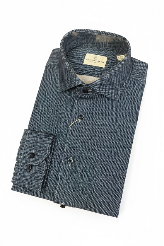 Emanuel Berg - Byron - Albini 4Flex solid long sleeve shirt - Modern Fit - Navy