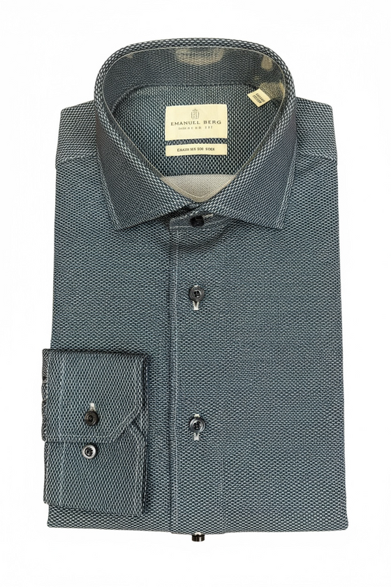Emanuel Berg - Byron - Albini 4Flex solid long sleeve shirt - Modern Fit - Navy