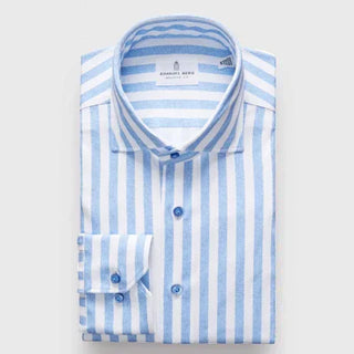 Emanuel Berg - Byron - Albini 4Flex Striped Long Sleeve Shirt - Modern Fit - White/Blue