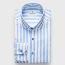  Emanuel Berg - Byron - Albini 4Flex Striped Long Sleeve Shirt - Modern Fit - White/Blue