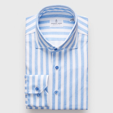 Emanuel Berg - Byron - Albini 4Flex Striped Long Sleeve Shirt - Modern Fit - White/Blue