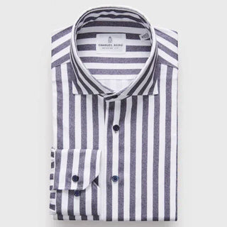 Emanuel Berg - Byron - Albini 4Flex Striped Long Sleeve Shirt - Modern Fit - Navy/White