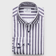  Emanuel Berg - Byron - Albini 4Flex Striped Long Sleeve Shirt - Modern Fit - Navy/White