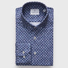 Emanuel Berg - Byron - Albini 4Flex Patterned Long Sleeve Shirt - Modern Fit - Navy