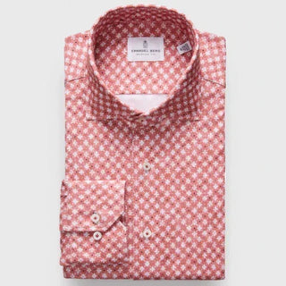 Emanuel Berg - Byron - Albini 4Flex Patterned Long Sleeve Shirt - Modern Fit - Brick