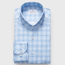  Emanuel Berg - Byron - Albini 4Flex Checked Long Sleeve Shirt - Modern Fit - Blue