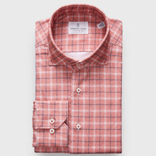  Emanuel Berg - Byron - Albini 4Flex Checked Long Sleeve Shirt - Modern Fit - Brick