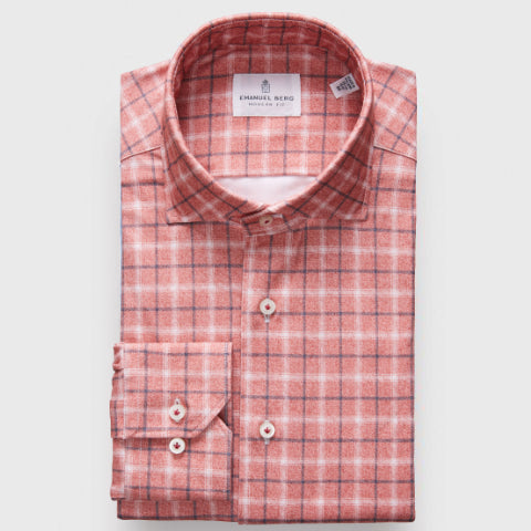 Emanuel Berg - Byron - Albini 4Flex Checked Long Sleeve Shirt - Modern Fit - Brick