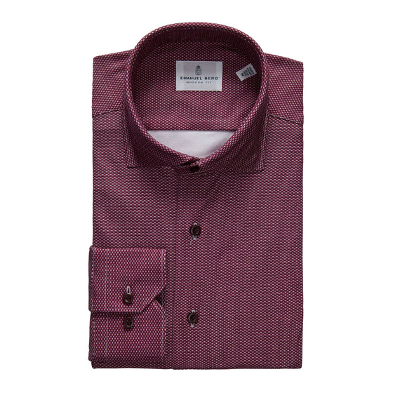 Emanuel Berg - Byron - Albini 4Flex solid long sleeve shirt - Modern Fit - Medium Red