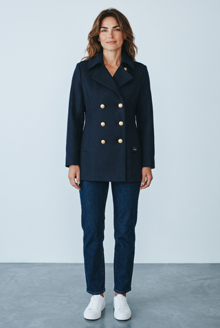 Dalmard Marine - Detroit - Women's Pea Coat with Gold Buttons - Navy