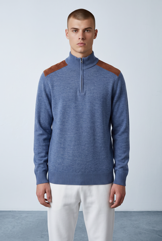 Paul & Shark - Chandail col zip de laine avec appliqués de velours cordé