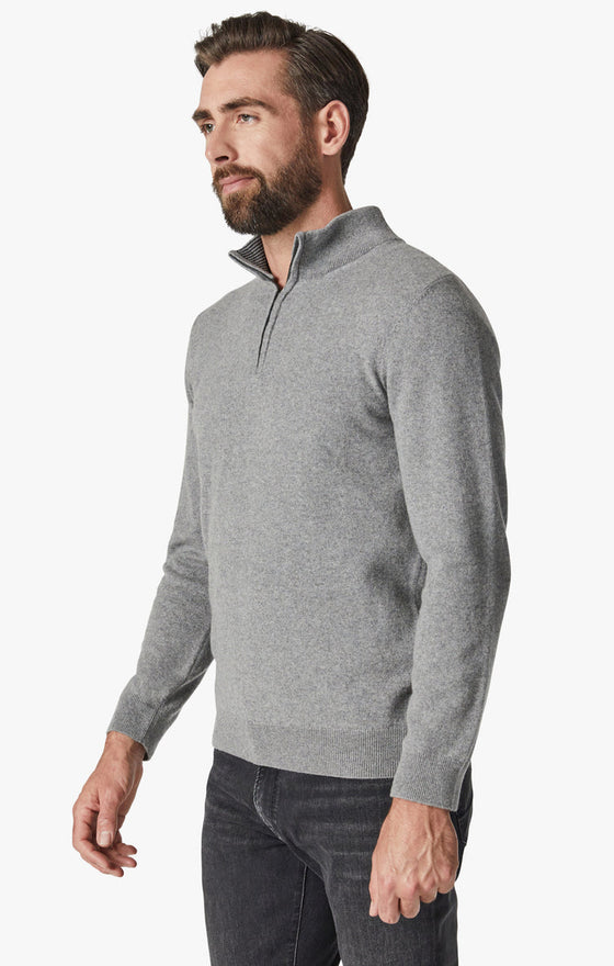 34 Heritage - Cashmere Zip Neck Sweater - Gray Melange