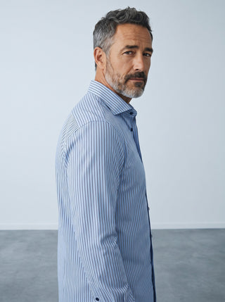 Emanuel Berg - Byron - Chemise manches longues à rayures Albini 4Flex - Modern Fit - Medium Blue