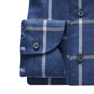 Emanuel Berg - Bellagio - Chemise manches longues à carreaux sartorial brossée - Modern Fit - Bleu - LE CAPITAINE D'A BORD