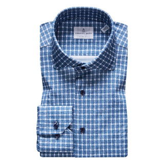 Emanuel Berg - Byron - Chemise manches longues à carreaux Albini 4Flex - Modern Fit - Marine/Blanc - LE CAPITAINE D'A BORD