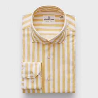 Emanuel Berg - Byron - Chemise manches longues à rayures Albini 4Flex - Modern Fit - Blanc/Jaune - LE CAPITAINE D'A BORD