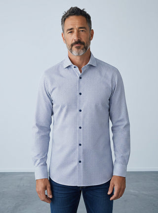 Chemise Le Capitaine D'a Bord Byron bleu vif en maille extensible Albini 4Flex avec col Byron et coupe moderne