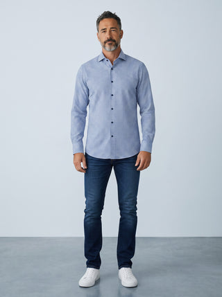 Chemise homme Le Capitaine D'a Bord à motifs bleus en maille extensible 4Flex avec col Byron et coupe moderne