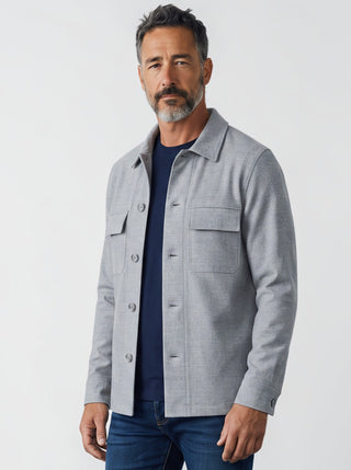 Surchemise en flanelle de laine gris clair Emanuel Berg pour Le Capitaine D'a Bord avec poches poitrine