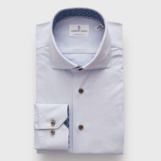 Emanuel Berg - Byron - Chemise manches longues unie Albini 4Flex - Modern Fit - Bleu pâle - LE CAPITAINE D'A BORD