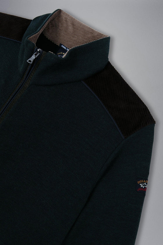 Paul & Shark - Cardigan zip de laine avec appliqués velours cordé - LE CAPITAINE D'A BORD