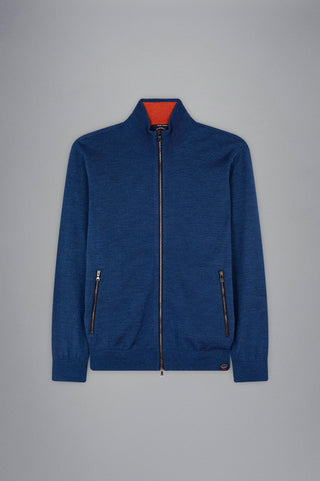 Paul & Shark - Cardigan zip de laine avec bordures de cuir - LE CAPITAINE D'A BORD