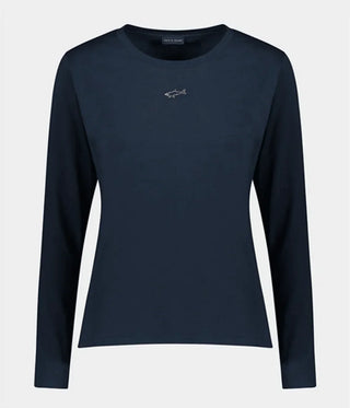 Paul & Shark Ladies - T-shirt manches longues de coton avec requin Swarovski pour femme - LE CAPITAINE D'A BORD