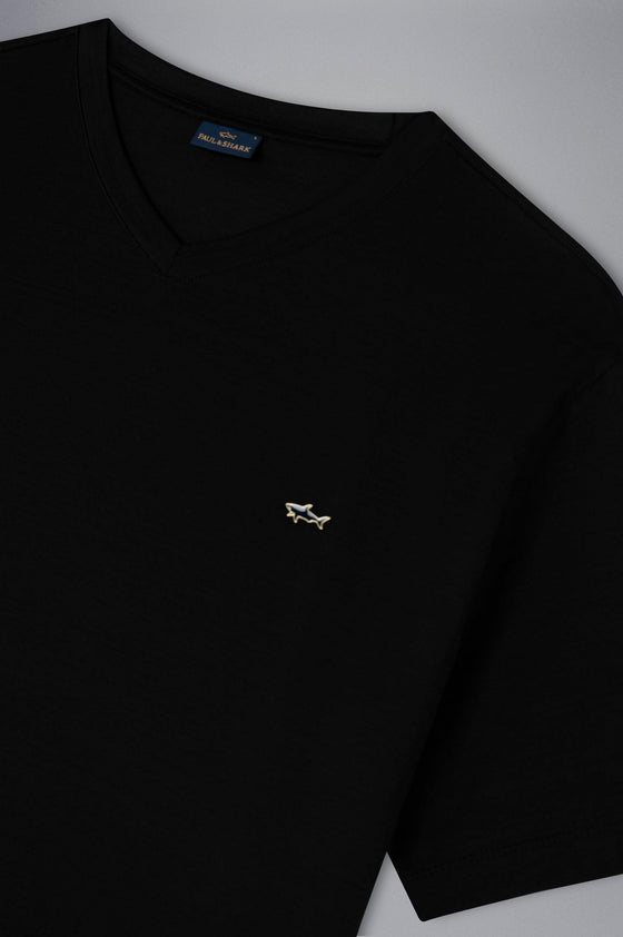 Paul & Shark - T-shirt col V manches courtes de coton avec requin métallique - LE CAPITAINE D'A BORD
