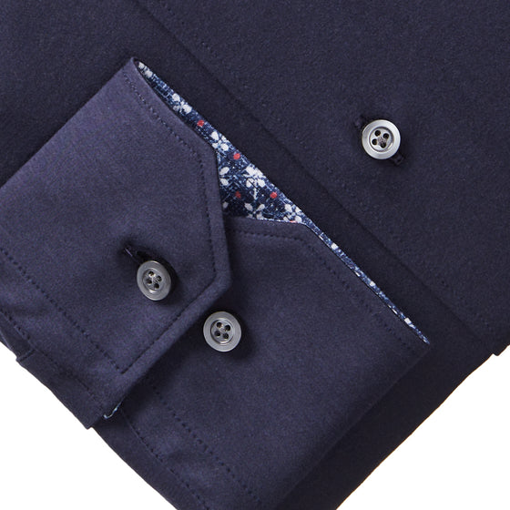 Emanuel Berg - Byron - Albini 4Flex plain long-sleeved shirt - Modern Fit - Navy