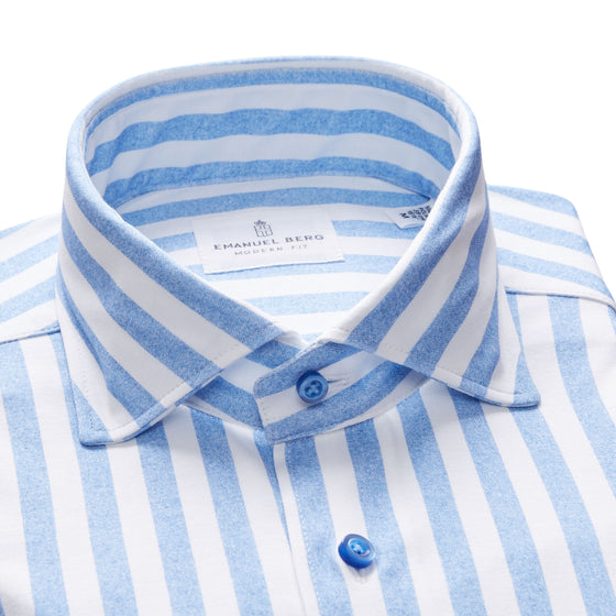 Emanuel Berg - Byron - Albini 4Flex Striped Long Sleeve Shirt - Modern Fit - White/Blue