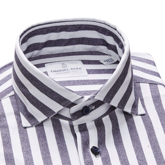 Emanuel Berg - Byron - Albini 4Flex Striped Long Sleeve Shirt - Modern Fit - Navy/White