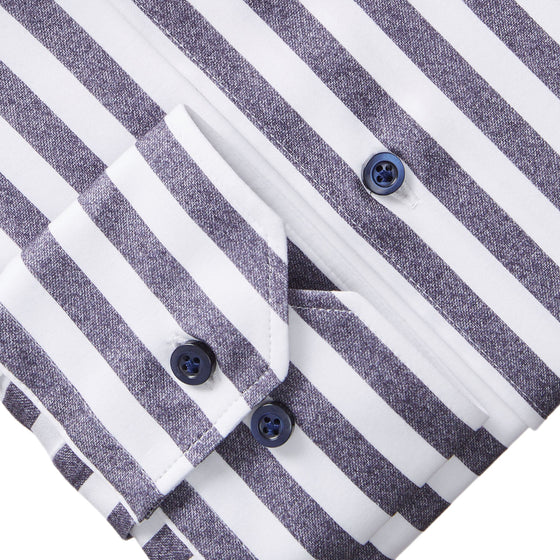 Emanuel Berg - Byron - Albini 4Flex Striped Long Sleeve Shirt - Modern Fit - Navy/White