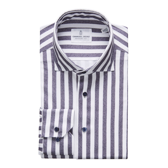 Emanuel Berg - Byron - Albini 4Flex Striped Long Sleeve Shirt - Modern Fit - Navy/White