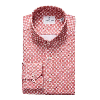 Emanuel Berg - Byron - Albini 4Flex Patterned Long Sleeve Shirt - Modern Fit - Brick