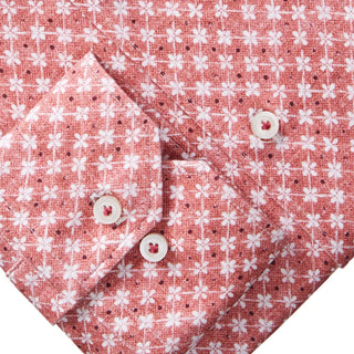 Emanuel Berg - Byron - Albini 4Flex Patterned Long Sleeve Shirt - Modern Fit - Brick
