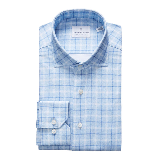 Emanuel Berg - Byron - Albini 4Flex Checked Long Sleeve Shirt - Modern Fit - Blue