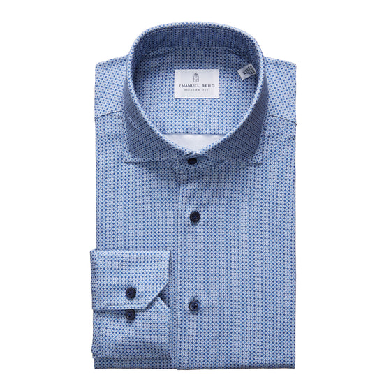 Emanuel Berg - Byron - Chemise manches longues à motifs Albini 4Flex - Modern Fit - Bleu