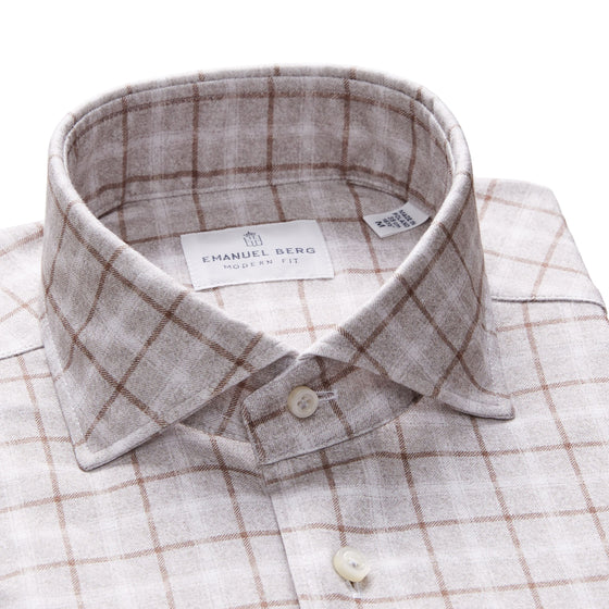 Emanuel Berg - Byron - Albini 4Flex Checked Long Sleeve Shirt - Modern Fit - Gray