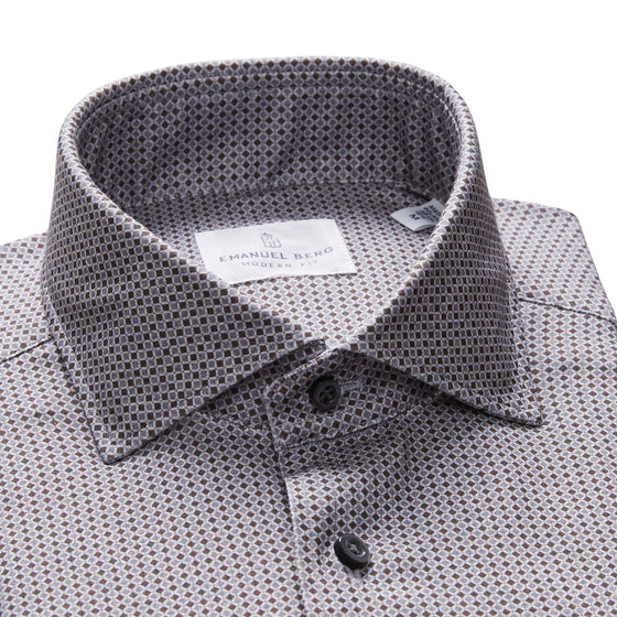 Emanuel Berg - Byron - Albini 4Flex Patterned Long Sleeve Shirt - Modern Fit - Gray