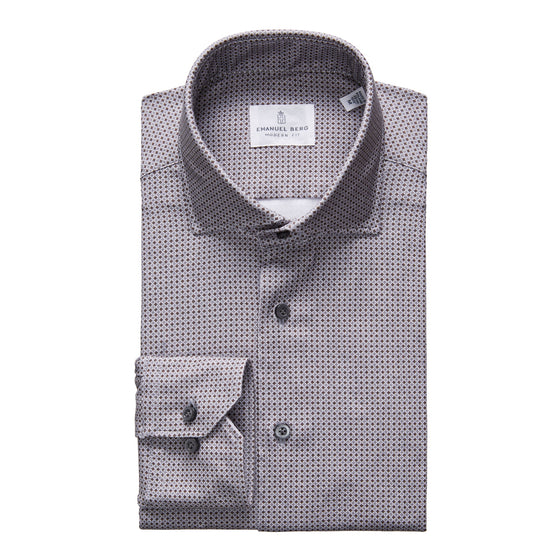 Emanuel Berg - Byron - Albini 4Flex Patterned Long Sleeve Shirt - Modern Fit - Gray