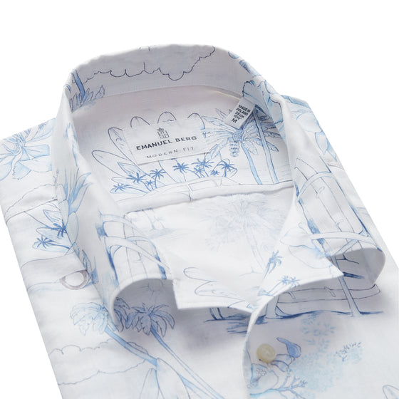 Emanuel Berg - Short-sleeved printed cotton and linen shirt